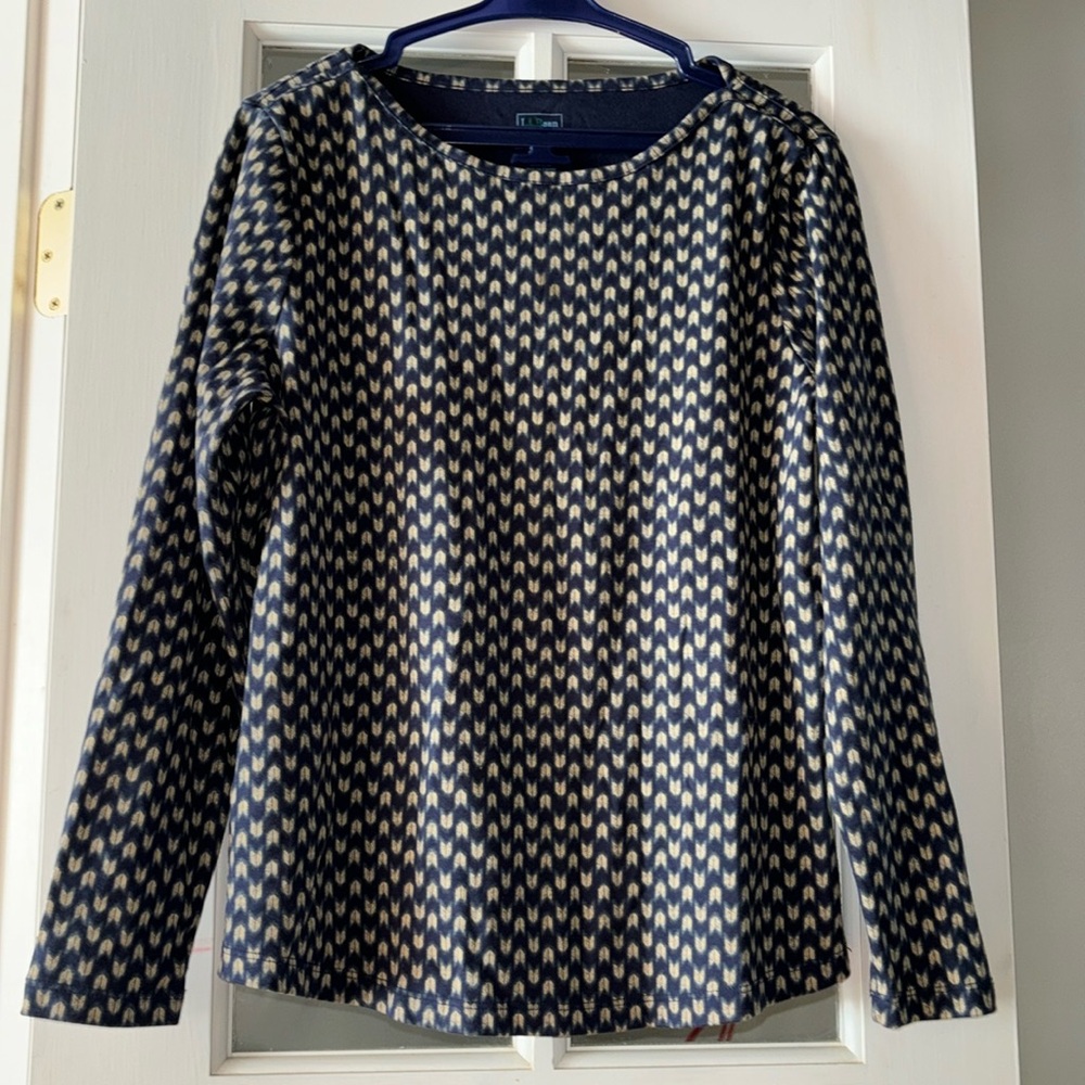 L.L. Bean Soft Supima Cotton Jewelneck Shirt Petite L Black Gold - Picture 7 of 11